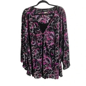 Maggie Barns 3X Blouse Geometric Print Pink Black Fairy Rave Stretchy Accordion